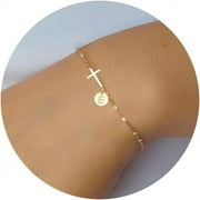 Bavsenic 18K Gold Cross Bracelet For Women,Gold Initial Bracelets Jewelry For Teen Girl, Christian Gifts