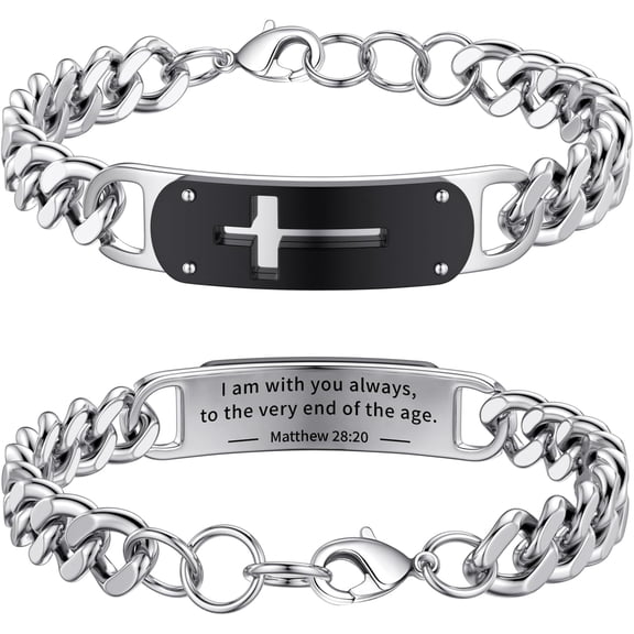 Cross Bracelet for Men, Stainless Steel Cuban Cross Chain Link Bracelets Bible Verse Christian Cool Jewelry Graduation Gifts 7.5-8.5 Inches