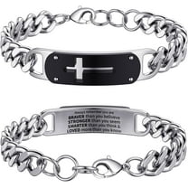 Cross Bracelet for Men, Stainless Steel Cuban Cross Chain Link Bracelets Bible Verse Christian Cool Jewelry Graduation Gifts 7.5-8.5 Inches