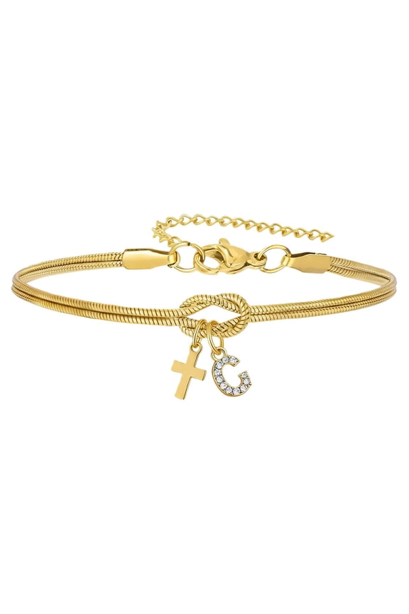 Cross Bracelet for Women, Gold Bracelets for Women, Letter Design, Best Friends Bracelet, Cute Matching Bracelets, Letter C