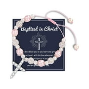 Cross Bracelets with Pink Pearl, Birthday Gifts, Jewelry for Kids , Girls, First Communion Gifts