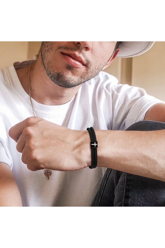 Cross Braided Rope Bracelet for Men - Adjustable Handmade Nautical Navy Marine String Surfing Bracelets, Black Milanese Rope Bracelet Jewelry Gifts for Him