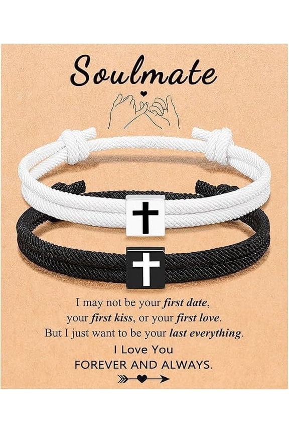 Cross Braided Rope Bracelets for Couples, Christmas Valentines Graduation Easter Christian Baptism Gifts