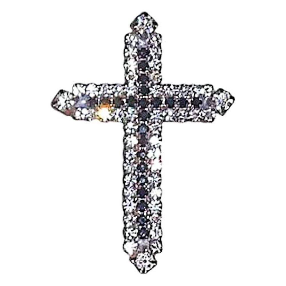 Cross Brooch Rhinestone Pin Clear Black Stones Inches by