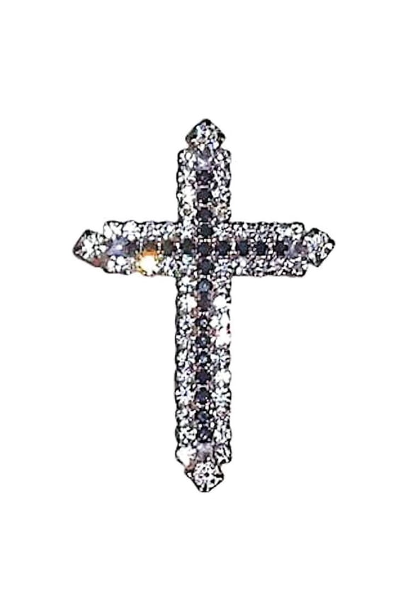 Cross Brooch Rhinestone Pin Clear & Black Stones 1.75 Inches by Sterling Gifts