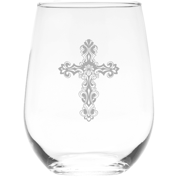 C&M Personal Gifts 17 oz Cross Stemless Wine Glass (Style C1)