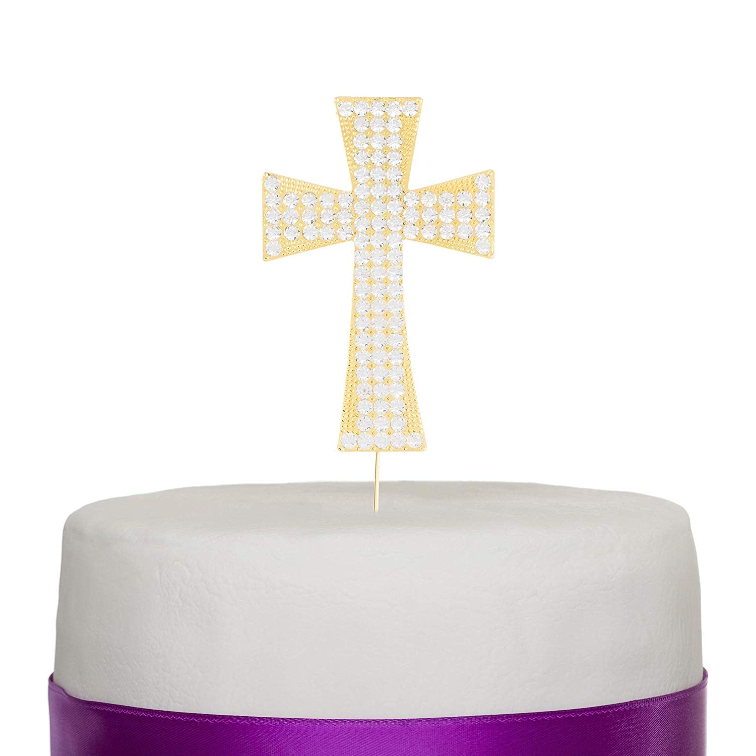 Gold Glitter First Holy Communion Cake Topper - Religious Celebration Decoration With Cross