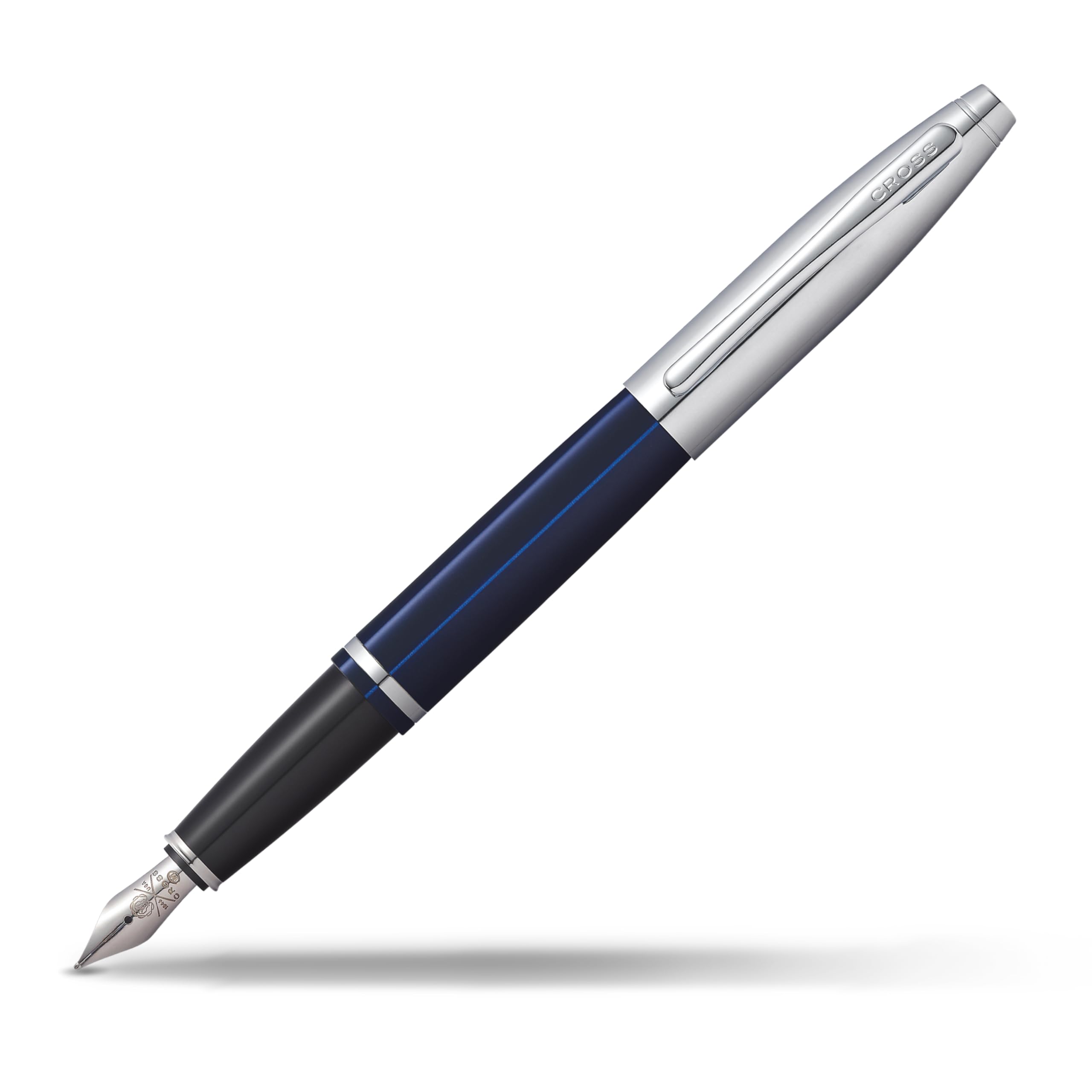 Cross Calais Chrome and Blue Lacquer Medium Nib Fountain Pen