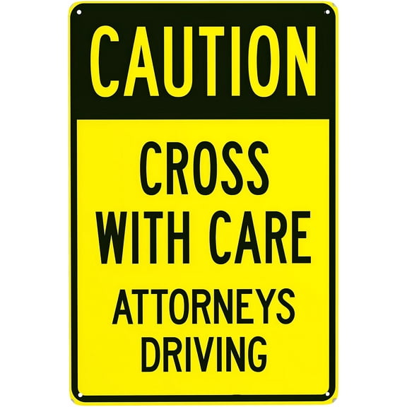 Cross with Care Attorneys Driving Tin Sign - 8"x12" Vintage Metal Warning Sign, Humorous Traffic Decor for Home Farm Bar Coffee Shop Club Street Road Office
