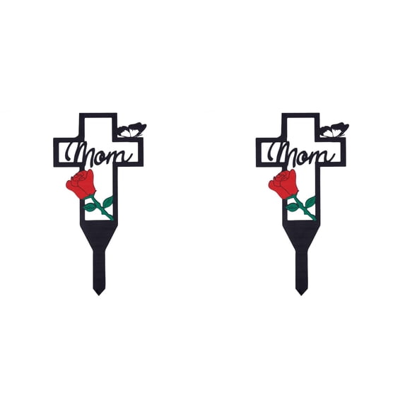 Cross Cemetery Decorations for Grave,Metal Sympathy Memorial Stakes for Loss of Mom Outdoors Yard Garden,Metal Cemetery Memorial Plaque for Remembrance,Grave Markers for Cemetery for Mother,2Pcs