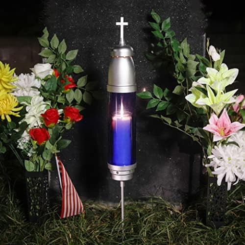 Cross for Cemetery Grave,Cemetery Candles for Grav,4"x36",Cemetery Memorial Light Candle Holder Standard Spike, Extended Style (Silver Blue Latin Cross)$$Garden & Patio