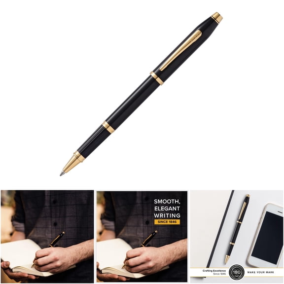 Cross Century II Black & Gold Rollerball Pen with Refillable Ink - Durable Liquid Ink Pen for Everyday Writing