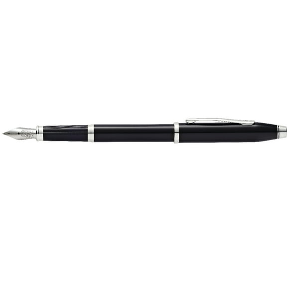 Cross Century® II Black Lacquer with Chrome Plated Appointments and Polished Stainless Steel Medium Nib Fountain Pen
