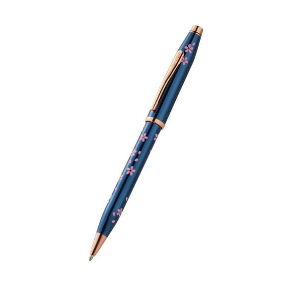 Cross Century II Cherry Blossom Translucent Blue Lacquer with Polished Rose Gold PVD Appointments Ballpoint Pen