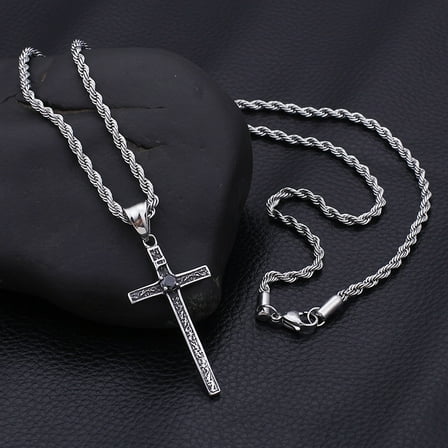 Cross Chain 14K White Gold Necklace Pendant For Men Popular Religious Jewelry Accessories