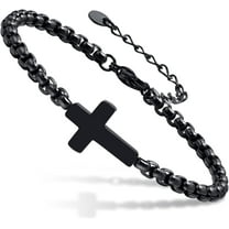 Cross Chain Bracelets for Men Women, Silver/Black Stainless Steel Cross Charms Men's Bracelet, Faith Religious Easter Catholic Christian God Jesus Communion Baptism Jewelry Gift Mens Link Bracelet