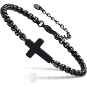 Cross Chain Bracelets for Men Women, Silver/Black Stainless Steel Cross Charms Mens Bracelet, Faith Religious Easter Catholic Christian God Jesus Communion Baptism Jewelry Gift Mens Link Bracelet