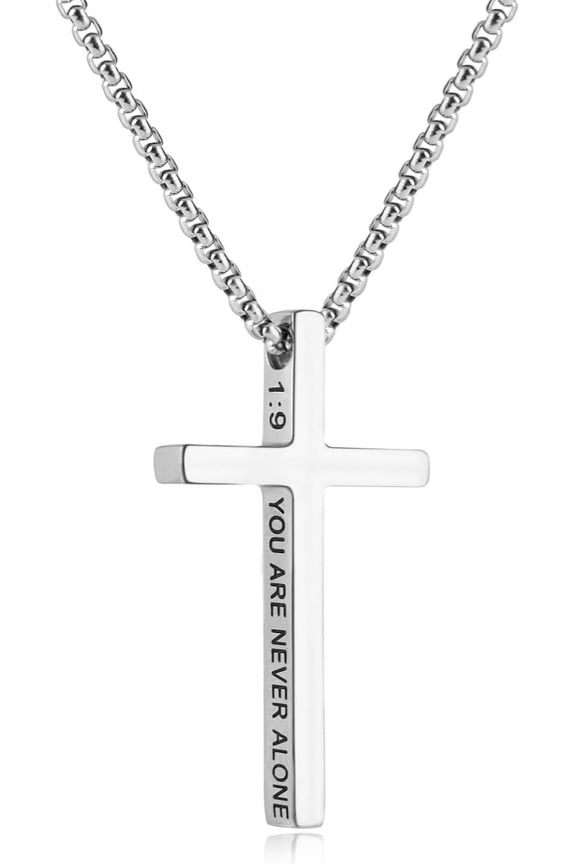 Cross Chain Necklace for Men, Silver Stainless Steel Bible Verse Cross Necklace for Men, Christian Crucifix Necklace Men Jewelry