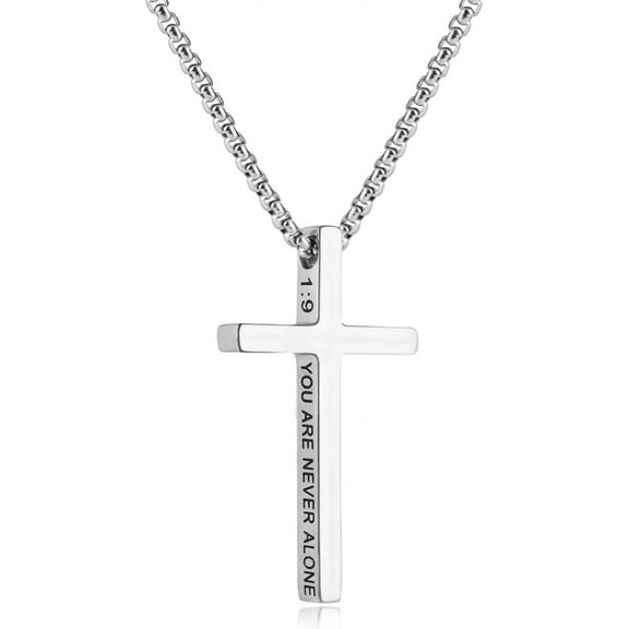 Cross Chain Necklace for Men, Silver Stainless Steel Bible Verse Cross Necklace for Men, Christian Crucifix Necklace Men Jewelry