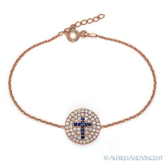 Cross Charm CZ Crystal Bracelet in .925 Sterling Silver