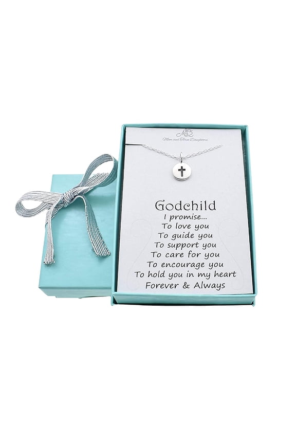 Cross Charm Necklace on a 14 Inch Cable Chain. Baptism Gift. Godchild Gift. First Communion Gift. Unisex Necklace