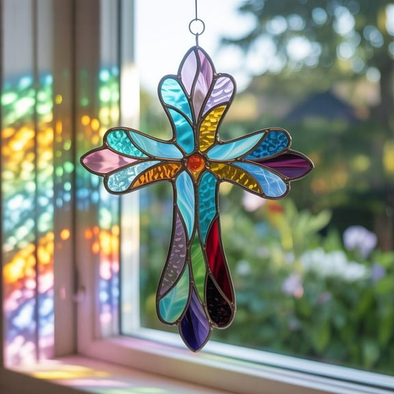 Cross Christian Acrylic Suncatcher, Christian Window Hanging,Cross Suncatcher,Religious Thanksgiving Day Decor,Christmas Decor