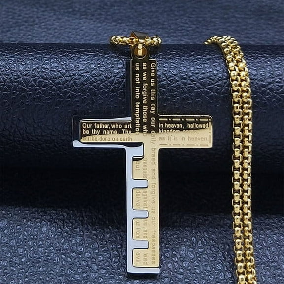 Cross Christian Church Prayer 14K Yellow Gold Necklace Men Golden Color Bible Amulet Necklaces Jewelry colar masculino