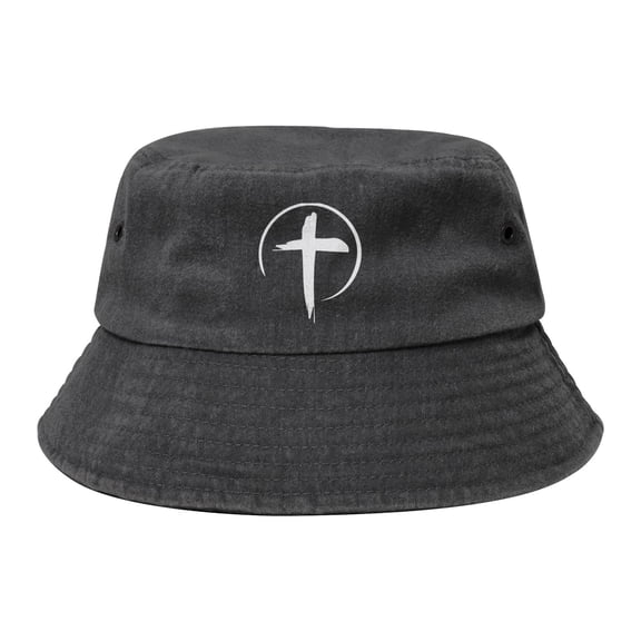 Cross Christian Logo Washed Bucket Hat For Men Women Denim Bucket Hat Sun Hat Cowboy Fishing Beach Hat