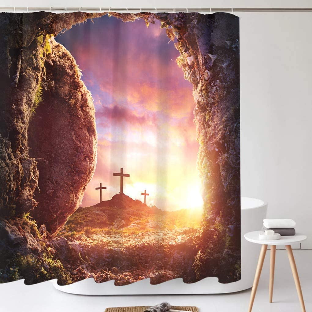 Cross Christian Shower Curtain Sets, Rising Sun Easter Mystery Sacred
