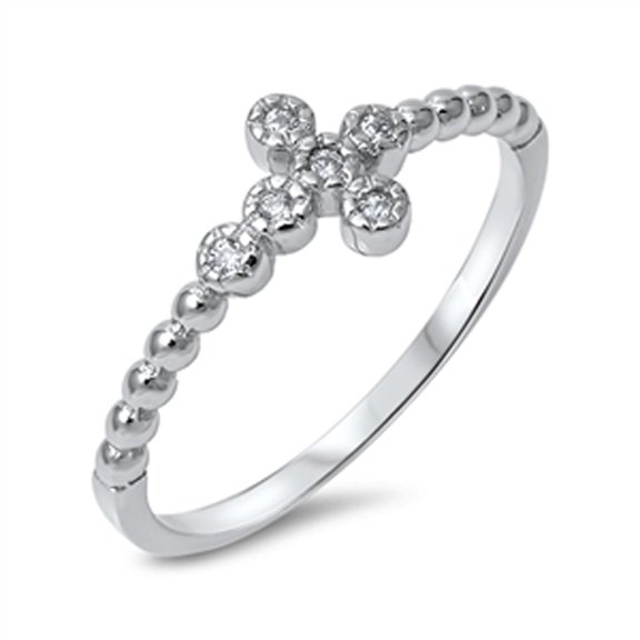 Cross Clear CZ Wholesale Ball Design Ring .925 Sterling Silver Band White Jewelry Female Size 4