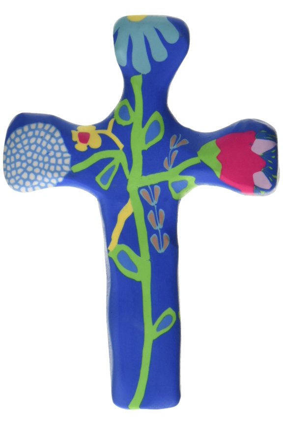 Calypso Studios 193669 5.5 in. Comforting Clay Cross with Greeting Card-Multiple Blessings, Blue