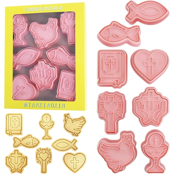 Cross Cookie Cutters 8 Pcs Set First Communion Cookie Stamps for Baking, Fondant, Cheese and Pastries (Communion)