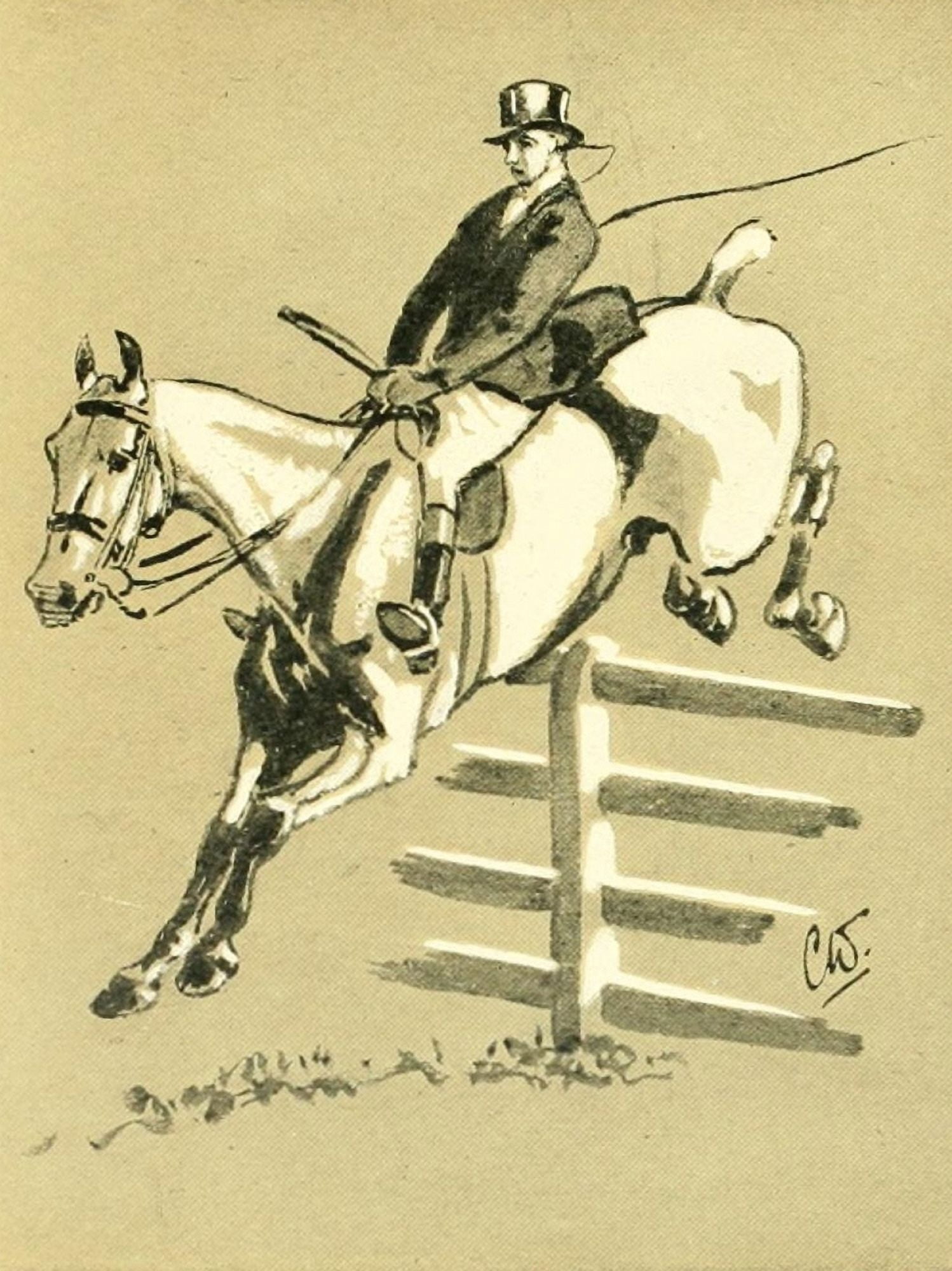 Cross Country with Horse & Hound 1902 Correct way of landing Canvas Art - J Crawford Wood (24 x 36)