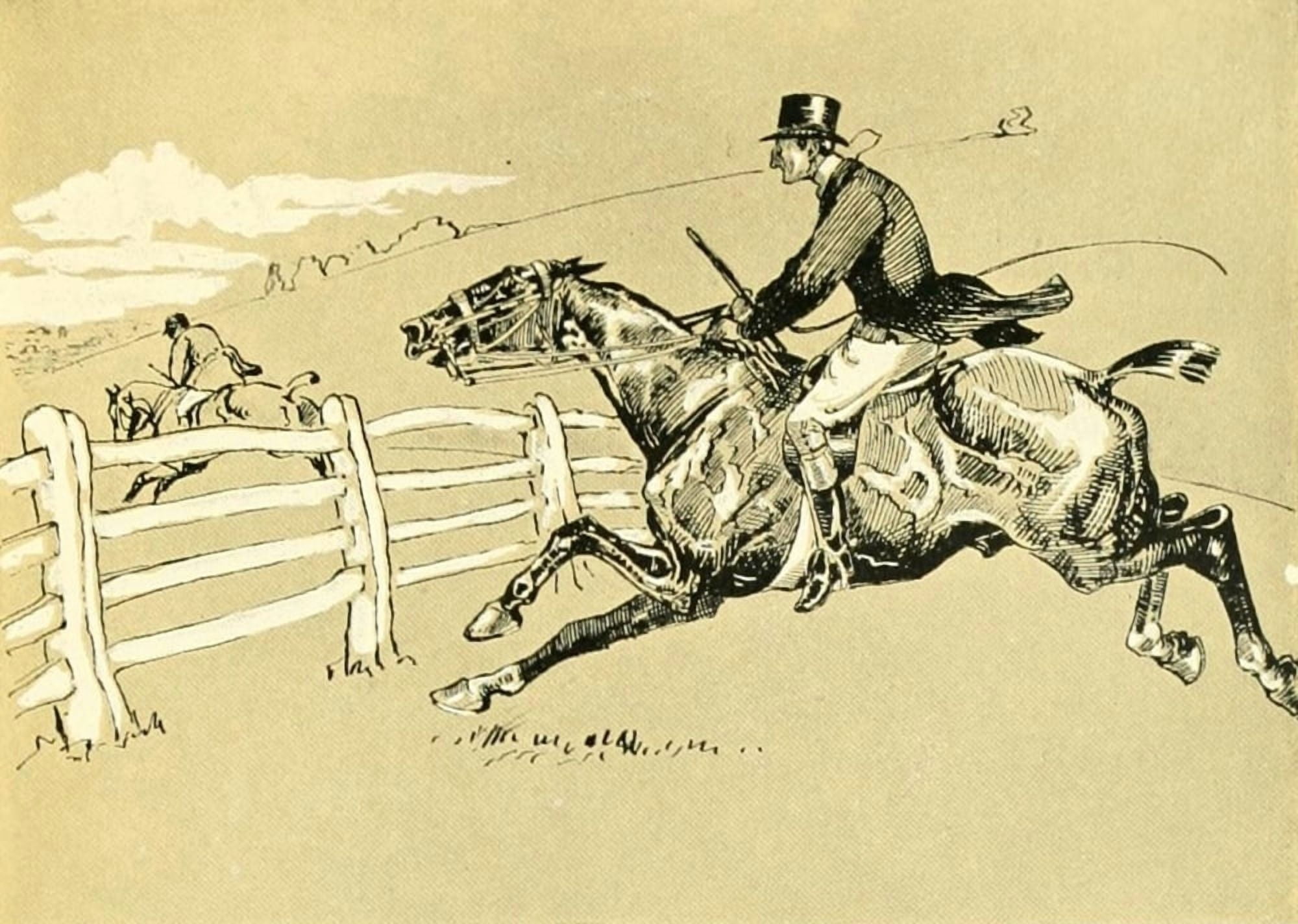 Cross Country with Horse & Hound 1902 Fast at timber too extended Canvas Art - J Crawford Wood (24 x 36)