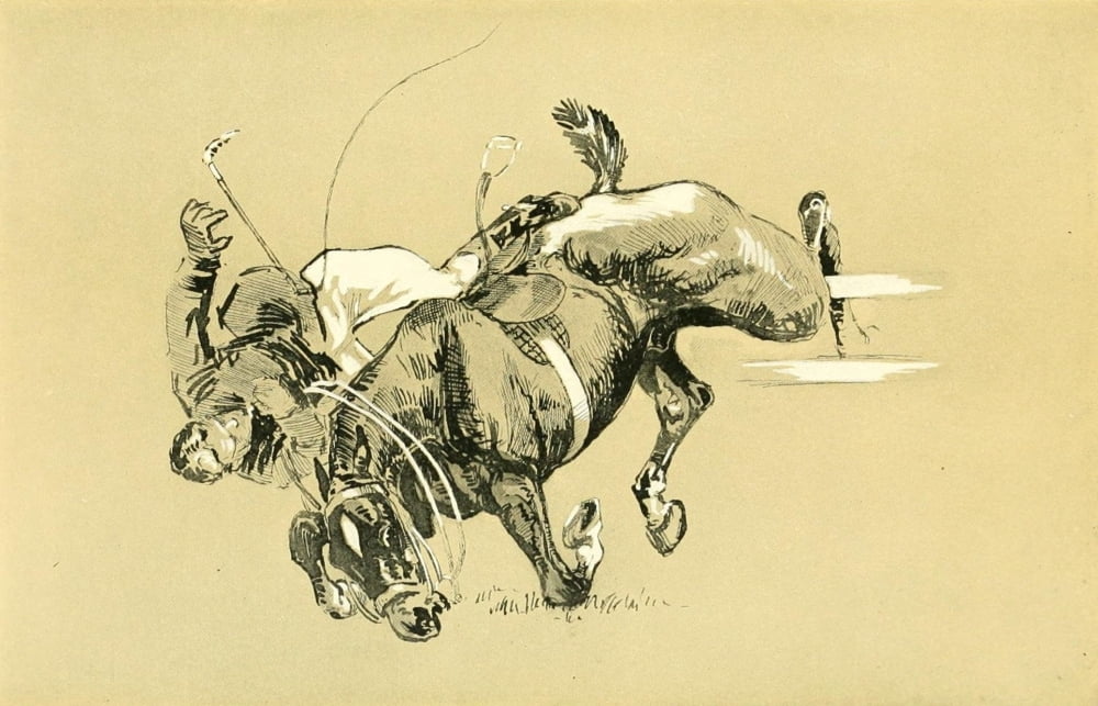 Cross Country with Horse & Hound 1902 Theres a knack about falling Canvas Art - J Crawford Wood (24 x 36)