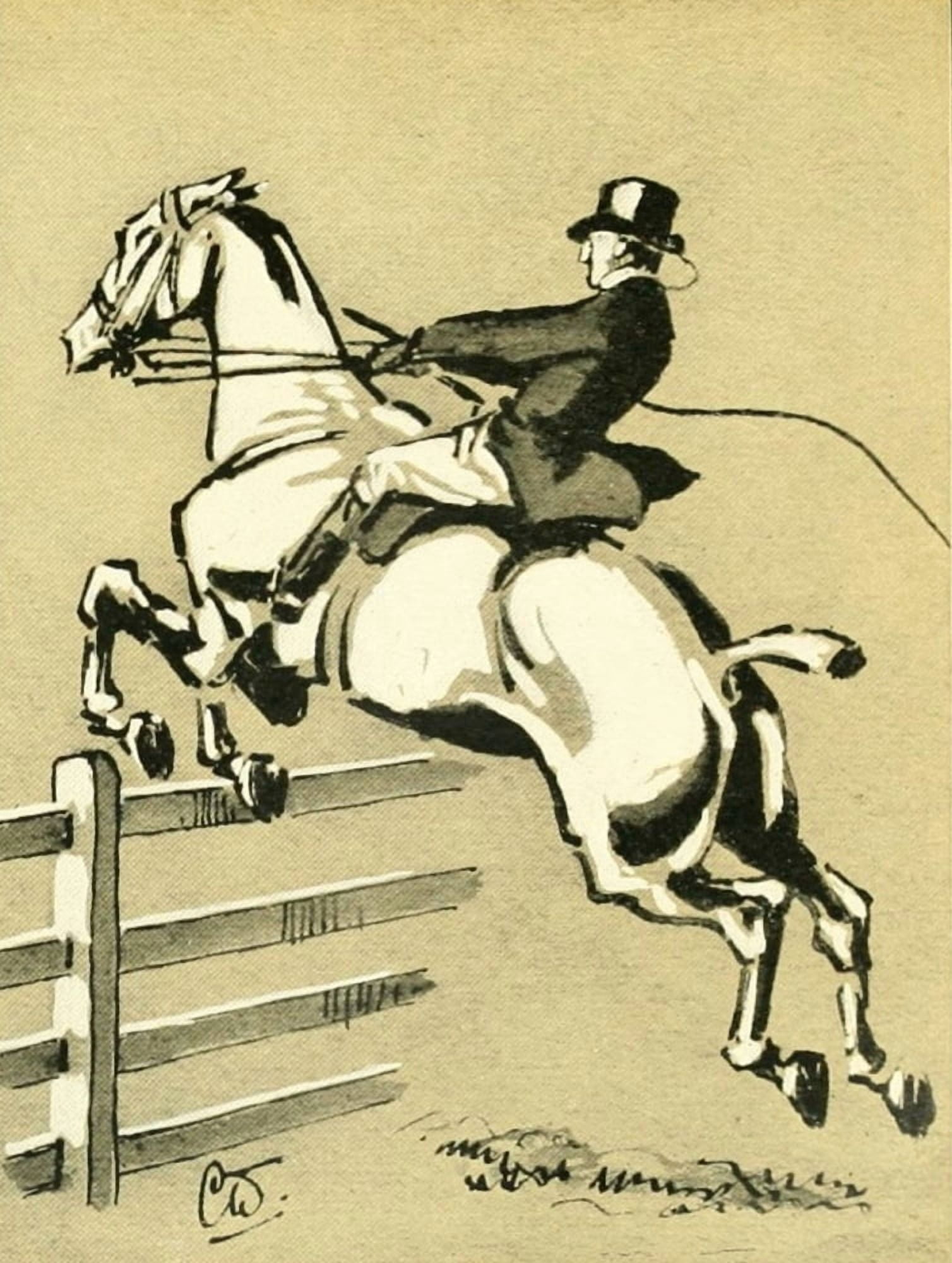 Cross Country with Horse & Hound 1902 Wrong way of jumping Canvas Art - J Crawford Wood (18 x 24)