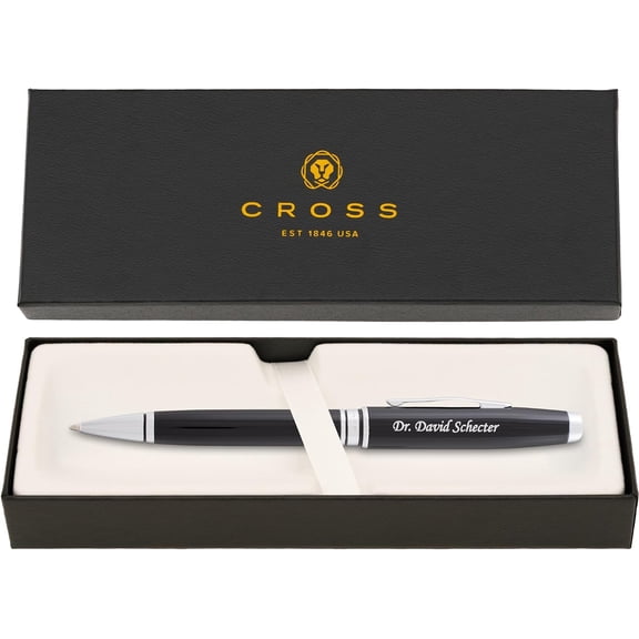 Cross Coventry Ballpoint Pen with Personalized Engraving - Black Lacquer with Chrome Trim - Gift for Graduation, Retirement, New Job, or Corporate Recognition