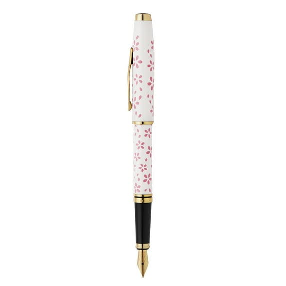 Cross Coventry Cherry Blossom Pearl White Lacquer Sakura Pink Screenprint with Polished Gold Tone Appointments and Medium Nib Fountain Pen