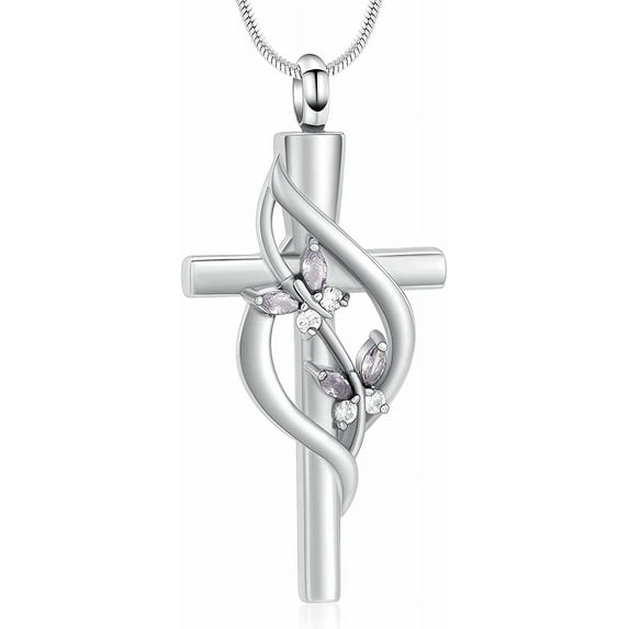 Cross Cremation Jewelry for Ashes - Urn Necklace Double Cross Religious Memorial Urn Locket for Loved One Ashes Funeral Keepsake Pendant Stainless Steel Cross Urn Pendant