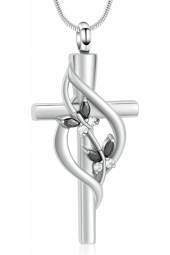 Cross Cremation Jewelry for Ashes - Urn Necklace Double Cross Religious Memorial Urn Locket for Loved One Ashes Funeral Keepsake Pendant Stainless Steel Cross Urn Pendant