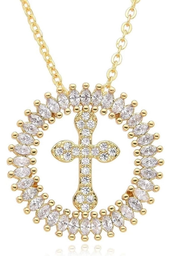 Cross Crucifix Cubic Zirconia Personalized Necklace Medal Necklace,Concpet Medallion Necklace for Women
