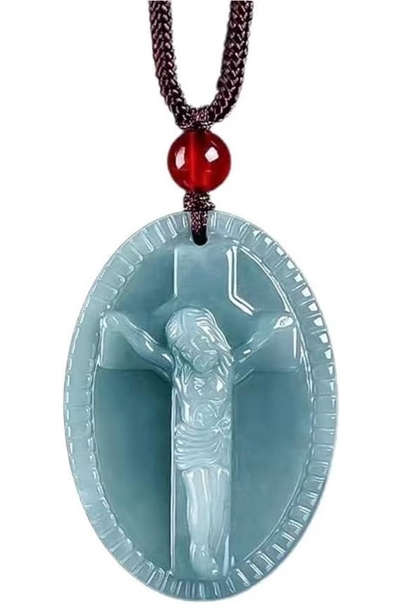 Cross Crucifix Jesus Jade Jadeite Medal Necklace,Faith Cross God Necklace,Confirmation Jewelry