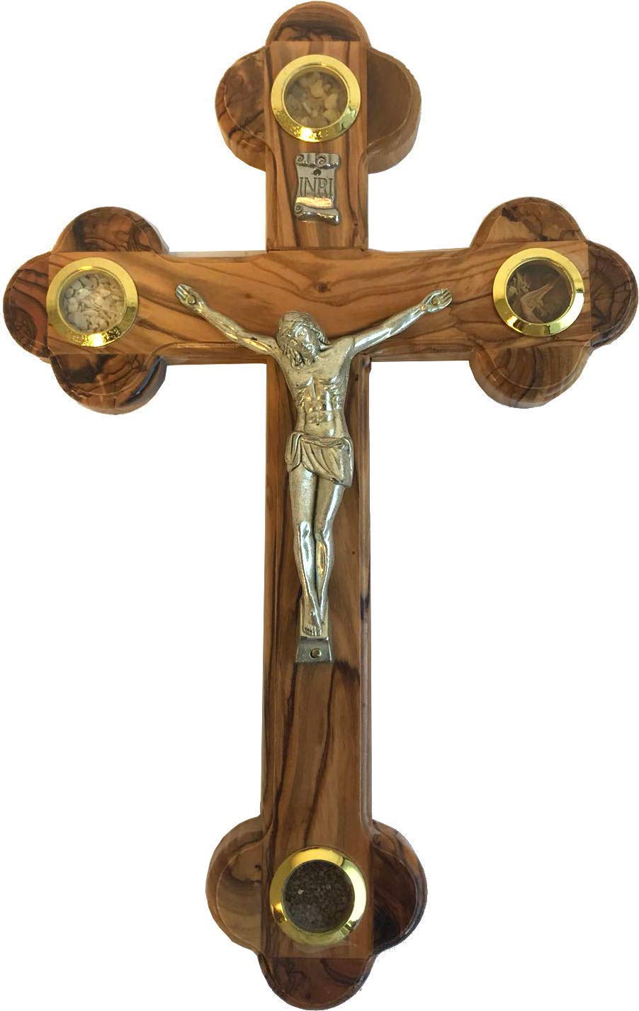 Olivenholz-Kreuz Aus Bethlehem – 17,8 Cm, Orthodoxes Kruzifix Mit 4 Eingelassenen Essenzen