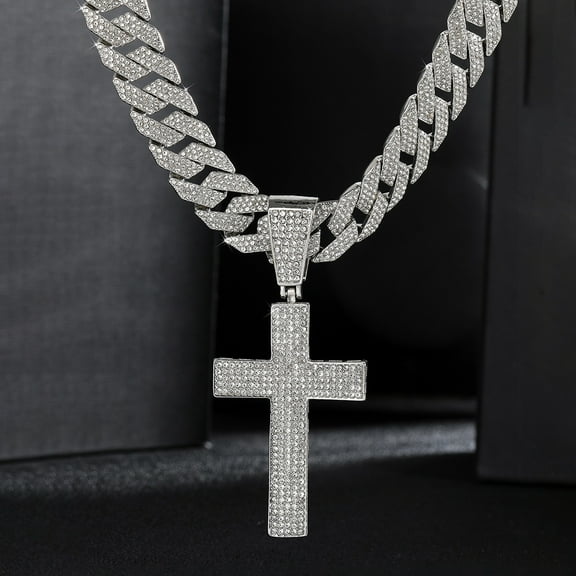 Cross Cuban chain Street hip-hop sweater pendant pendant luxury alloy full diamond necklace pendant