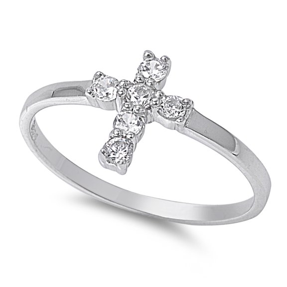 Cross Cubic Zirconia Ring Sterling Silver 925