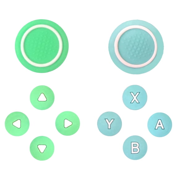 Cross D-Pad Button & Thumb Grip Set for Switch 2, Creative Soft Joystick Covers with Key Sticker Design, Compatible with Nintendo Switch 2 (Green & Blue)