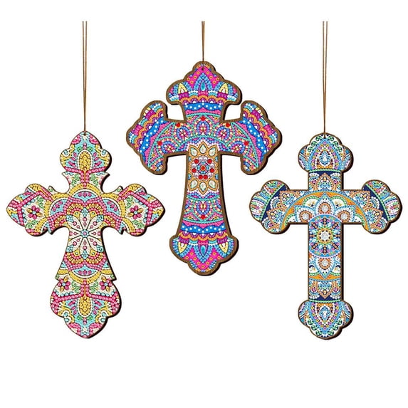 Cross DIY Diamond Art Kits - Religious Mandala Wooden Ornament 7x10 Inches