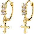 thumbnail image 1 of Cross Dangle Drop Earrings for Women 925 Sterling Silver Cubic Zirconia Small Hoop Earrings Hinged Huggie Hoops Dangling Christmas Jewelry, 1 of 5