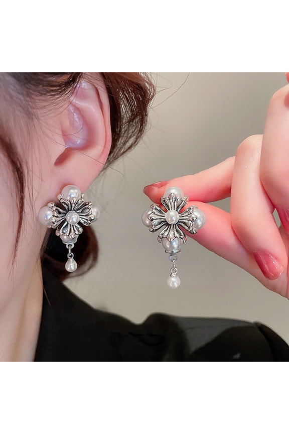 Cross Dangle Drop Earrings for Women Men Pearl Petal Cross Earrings Studs Earrings Jewelry Gifts