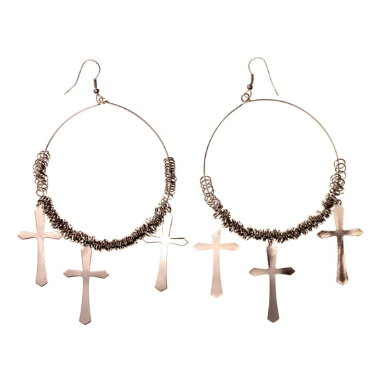 Cross Dangle-Earrings Silver-Tone Color #LQE1982